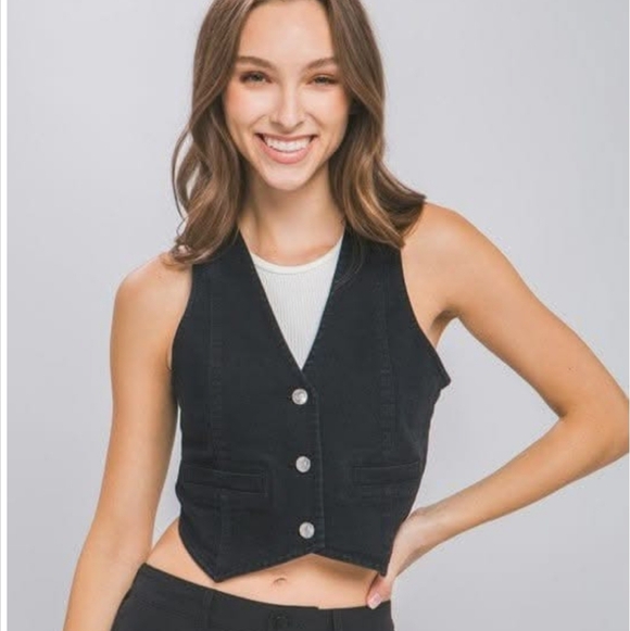 Love Tree Jackets & Blazers - Love Tree Denim Black Cropped Vest
